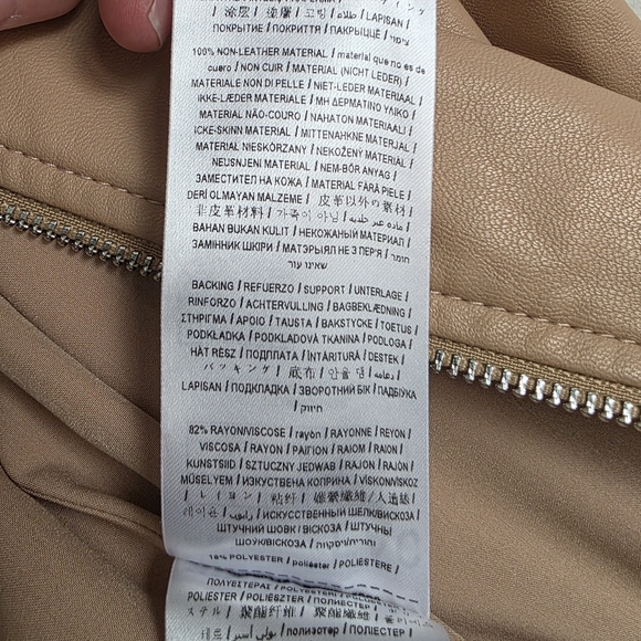 Guess Los Angeles Faux Leather Moto Jacket Womens M Tan Ruffle Hem Zip Front - Picture 11 of 11